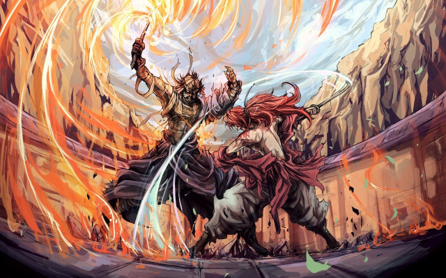 Man horse demon fire sword free wallpaper - medium preview image