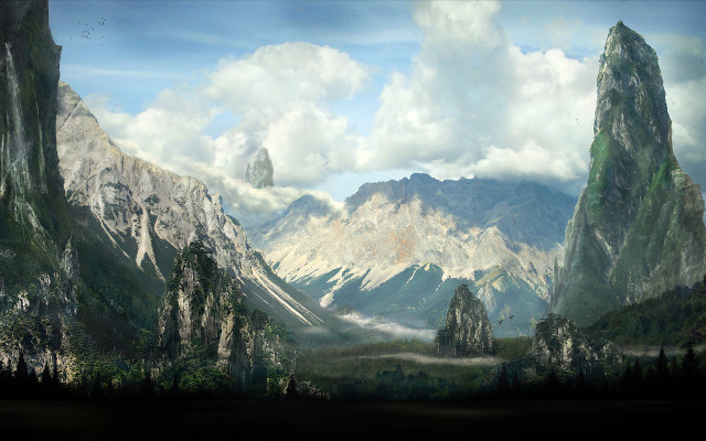 Mountain range clouds river forest free wallpaper - medium preview image