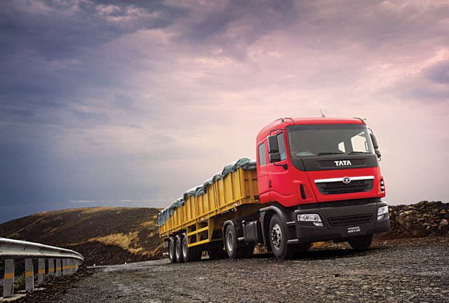 Red yellow truck road fence free wallpaper - medium preview image