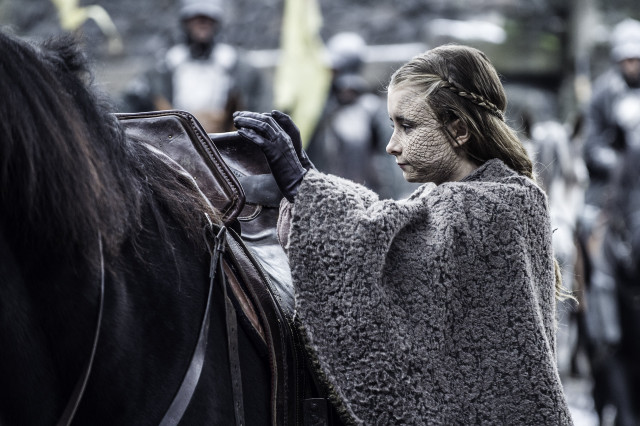 Woman gray coat horse man free wallpaper - medium preview image