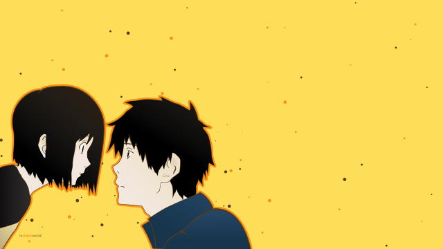 Two people yellow background black free wallpaper - medium preview image