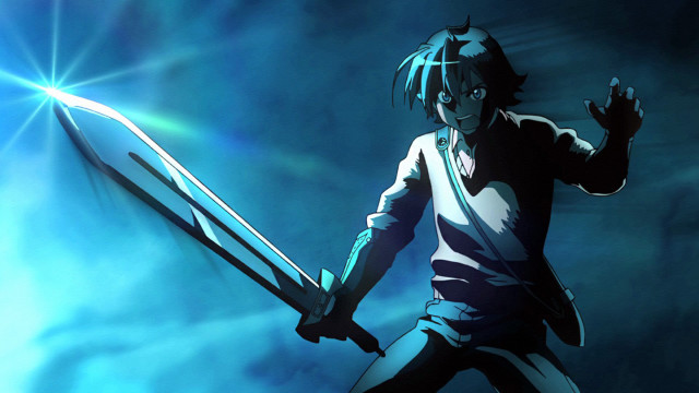 Man holding giant sword blue free wallpaper - medium preview image