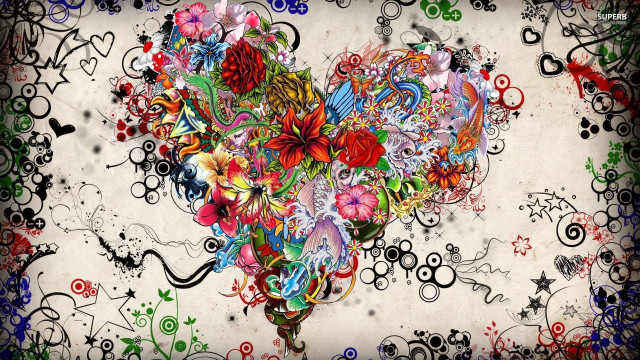 Heart shaped colorful painting designs free wallpaper - medium preview image