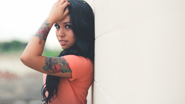 Woman tattoos leaning wall hands free wallpaper - medium preview image