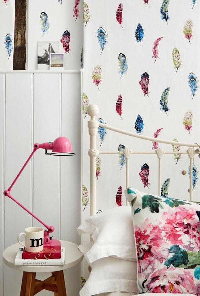 Bed pink lamp white table free wallpaper - medium preview image