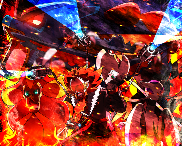 Anime characters fire background red free wallpaper - medium preview image