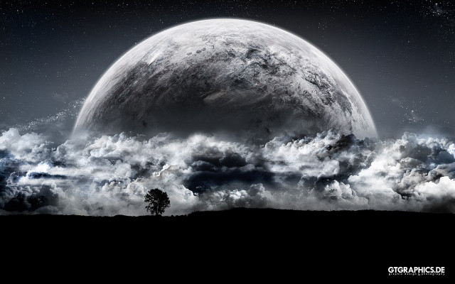 Large moon clouds tree dark free wallpaper - medium preview image