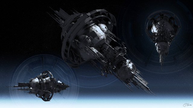 Futuristic space station satellite planet free wallpaper - medium preview image