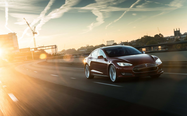 Red car highway bridge sunset free wallpaper - medium preview image