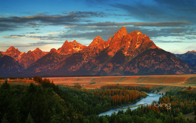 Mountain range river trees foreground free wallpaper - medium preview image