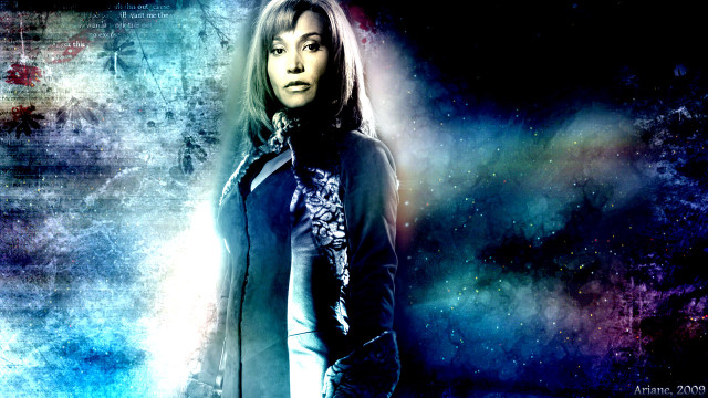 Woman black jacket space background free wallpaper - medium preview image