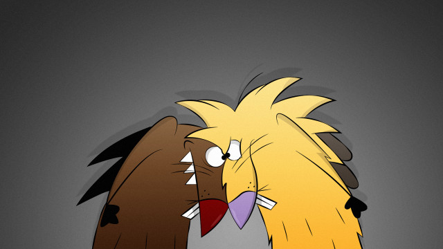 Cartoon birds standing gray background free wallpaper for desktop - medium preview image