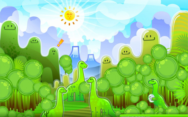 Green dinosaur park trees buildings free wallpaper - medium preview image
