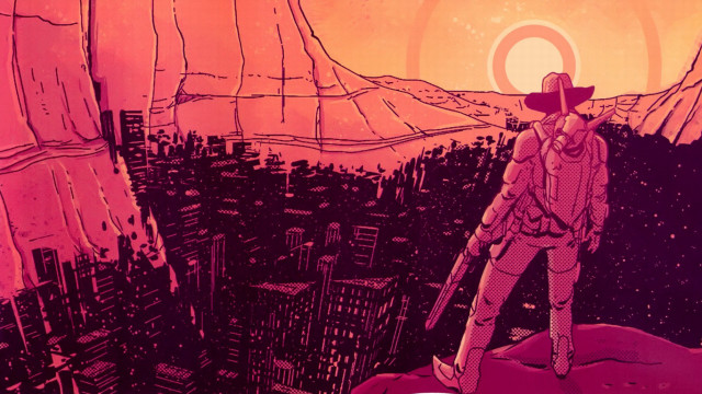 Man mountain city red sky free wallpaper - medium preview image