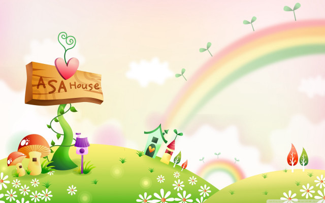 Cartoon rainbow house sign background free wallpaper - medium preview image