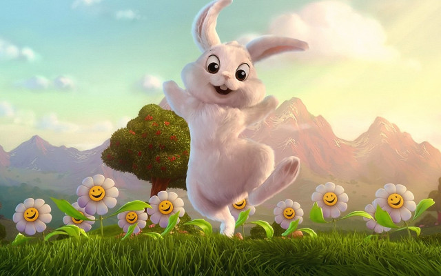 Cartoon bunny jumping field flowers #2 free wallpaper - medium preview image