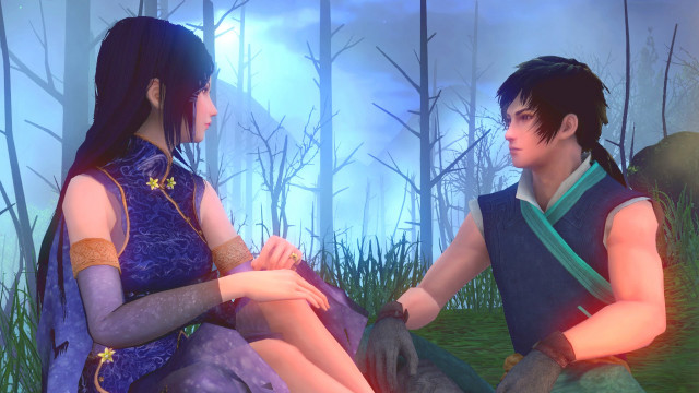 Couple people forest trees grass free wallpaper - medium preview image