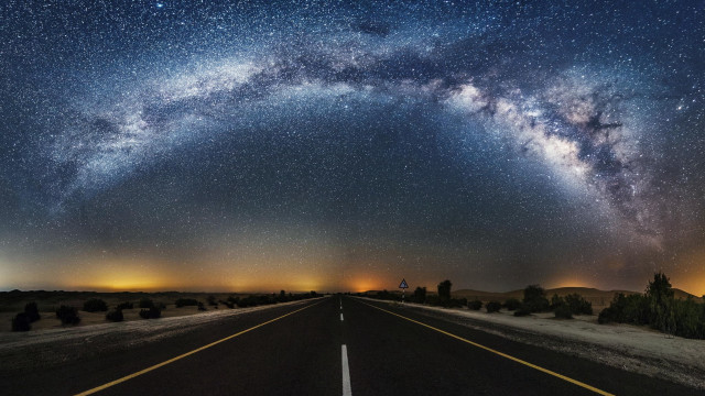 Road sky stars trees bushes free wallpaper - medium preview image