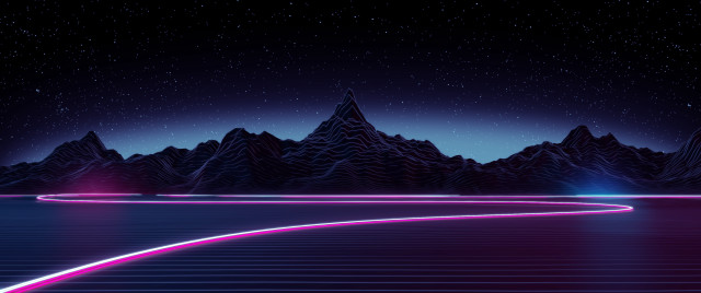 Neon road mountain night synthwave free wallpaper - medium preview image