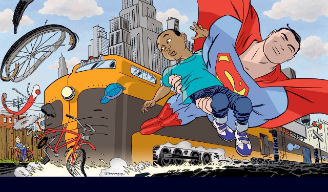 Flying man superman cape blue free wallpaper - medium preview image
