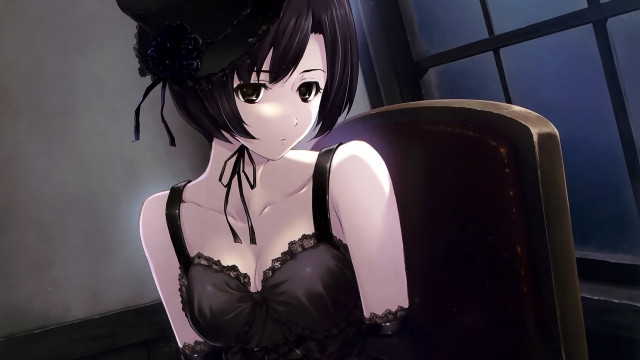 Woman black dress hat sitting free wallpaper - medium preview image