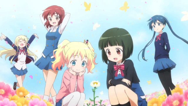 Anime girls field flowers butterflies free wallpaper - medium preview image