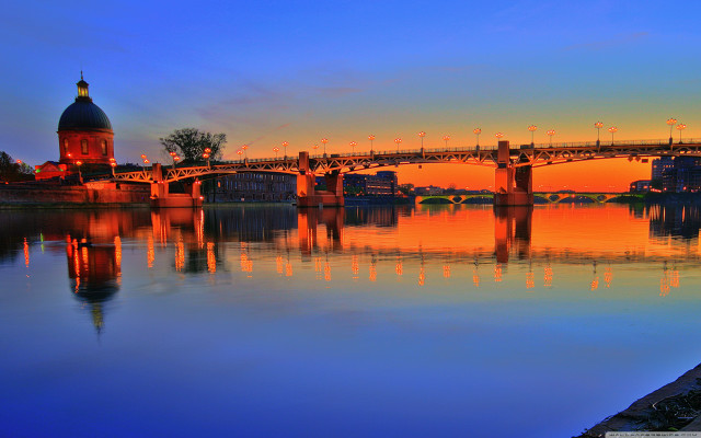 Bridge red light cityscape sunset free wallpaper - medium preview image