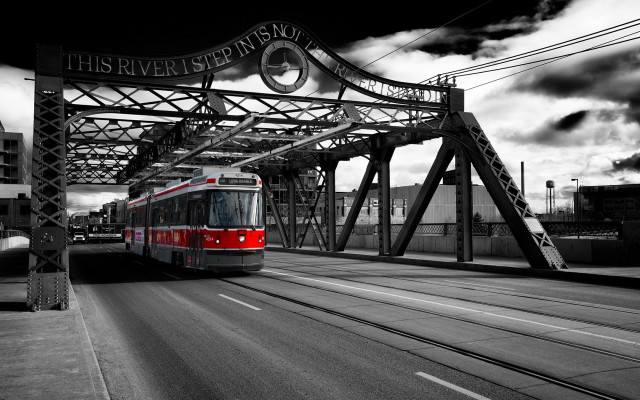 Red white train street bridge free wallpaper - medium preview image