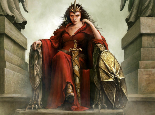 Woman red dress throne sword free wallpaper - medium preview image