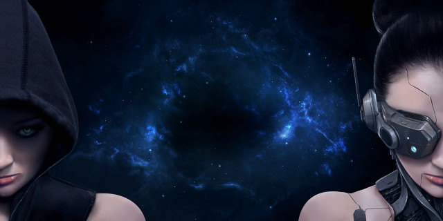 Women headphones space background stars free wallpaper - medium preview image