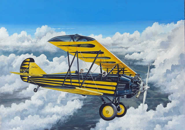 Yellow black biplane flying above free wallpaper - medium preview image