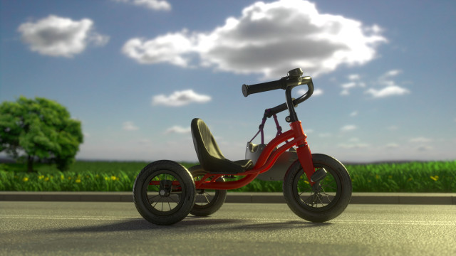 Small red tricycle road tree free wallpaper - medium preview image