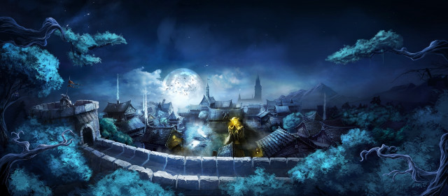 Castle full moon man bridge free wallpaper - medium preview image