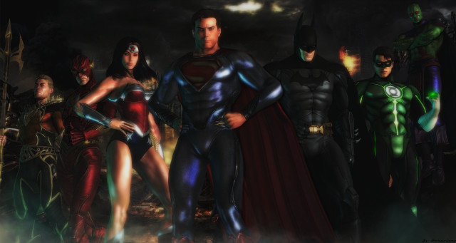 Superheroes foggy area costumes group free wallpaper - medium preview image