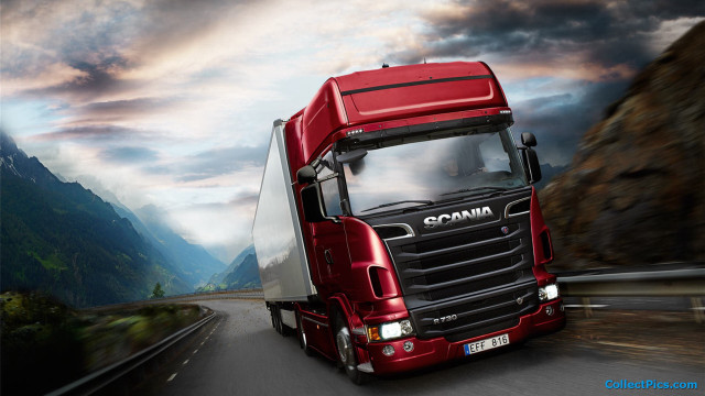 Red semi truck mountain range free wallpaper - medium preview image