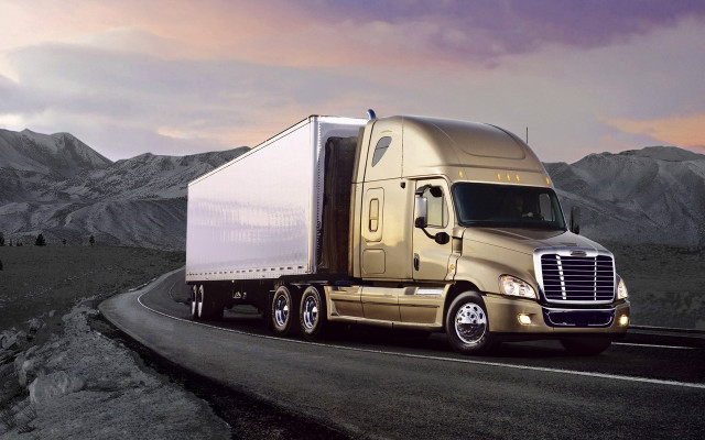Semi truck mountains sunset cloudy free wallpaper - medium preview image