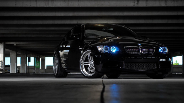 Black car blue lights parking free wallpaper - medium preview image