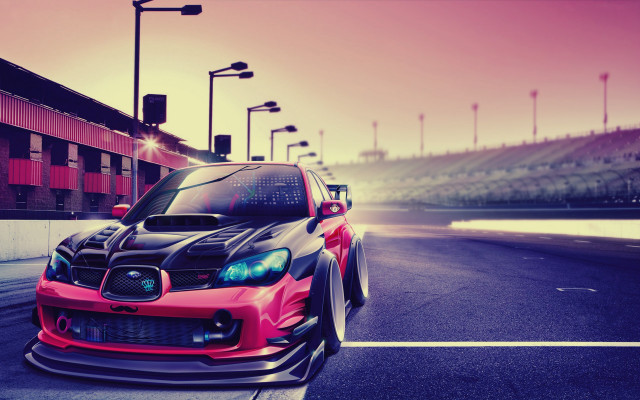 Car parked road building streetlights free wallpaper - medium preview image