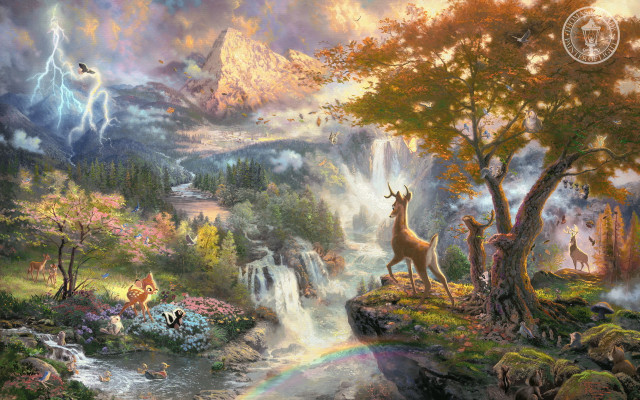 Waterfall deer rainbow background foreground free wallpaper - medium preview image