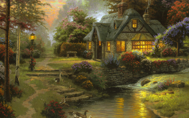 House stream light duck painting free wallpaper - medium preview image