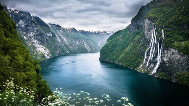 River mountains trees cloudy sky #8 free wallpaper - medium preview image