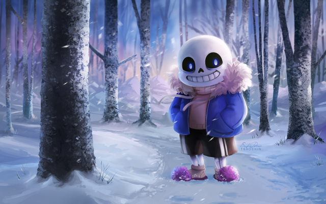 Cartoon character snowy forest backpack free wallpaper - medium preview image