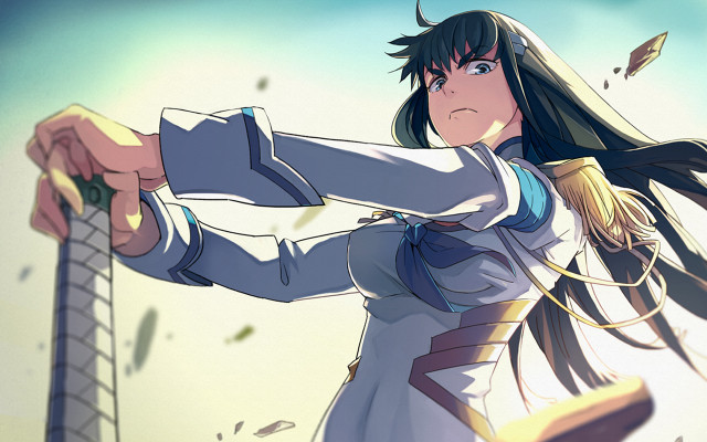 Woman gray outfit sword bird free wallpaper - medium preview image