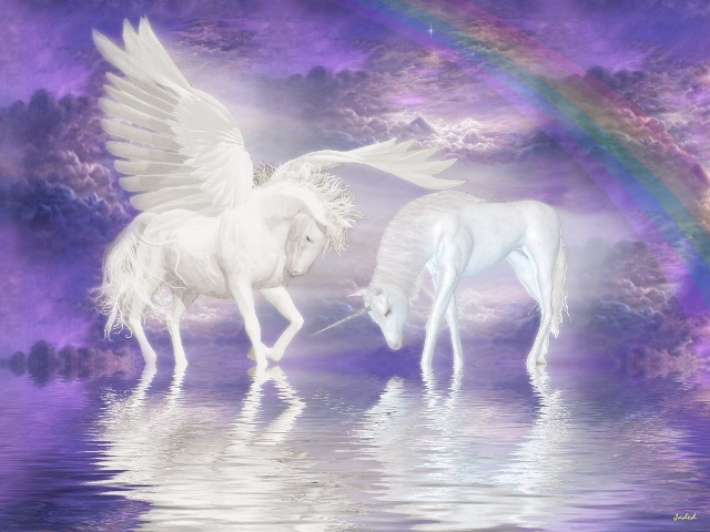 White horses wings rainbow water free wallpaper - medium preview image
