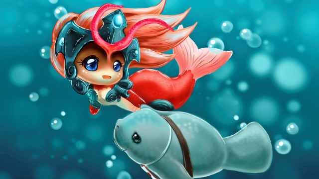 Cartoon character riding fish ocean free wallpaper - medium preview image