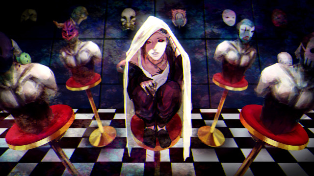 Creepy heads checkered floor painting free wallpaper - medium preview image