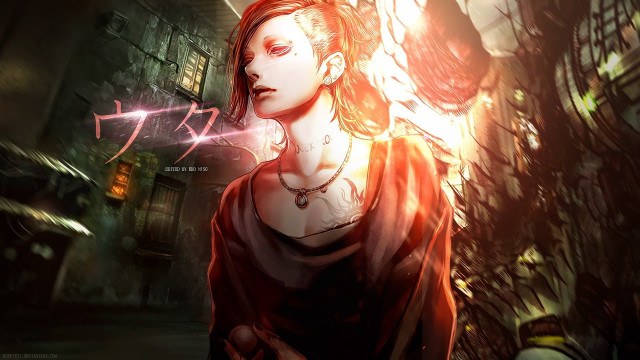 Woman red hair necklace dark free wallpaper - medium preview image