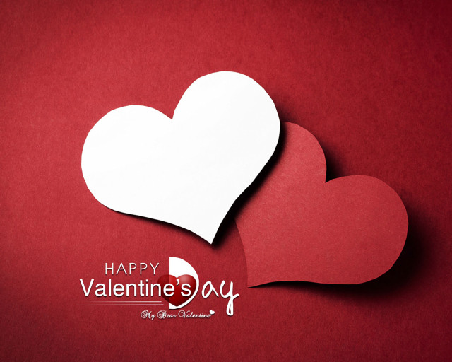 Two paper hearts red background free wallpaper - medium preview image