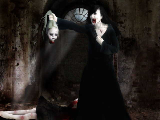 Woman black dress creepy doll free wallpaper - medium preview image