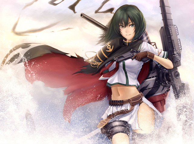 Woman gun redcape water anime free wallpaper - medium preview image